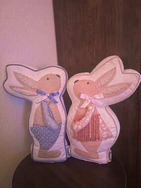 Set of Bunny Boulevard Pink girl and Blue boy Bunny Holiday Throw Pillows!